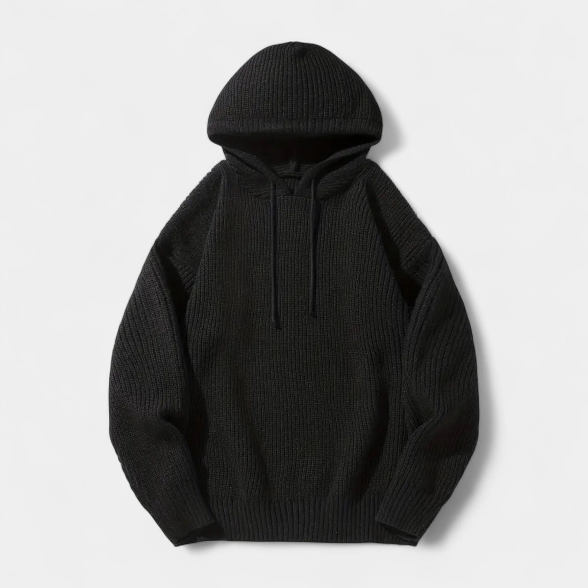 Ribbed Knit Hoodie Relaxed Fit Drawstring for Men