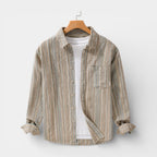 Vertical Stripe Button-Up Shirt Long Sleeve for Men