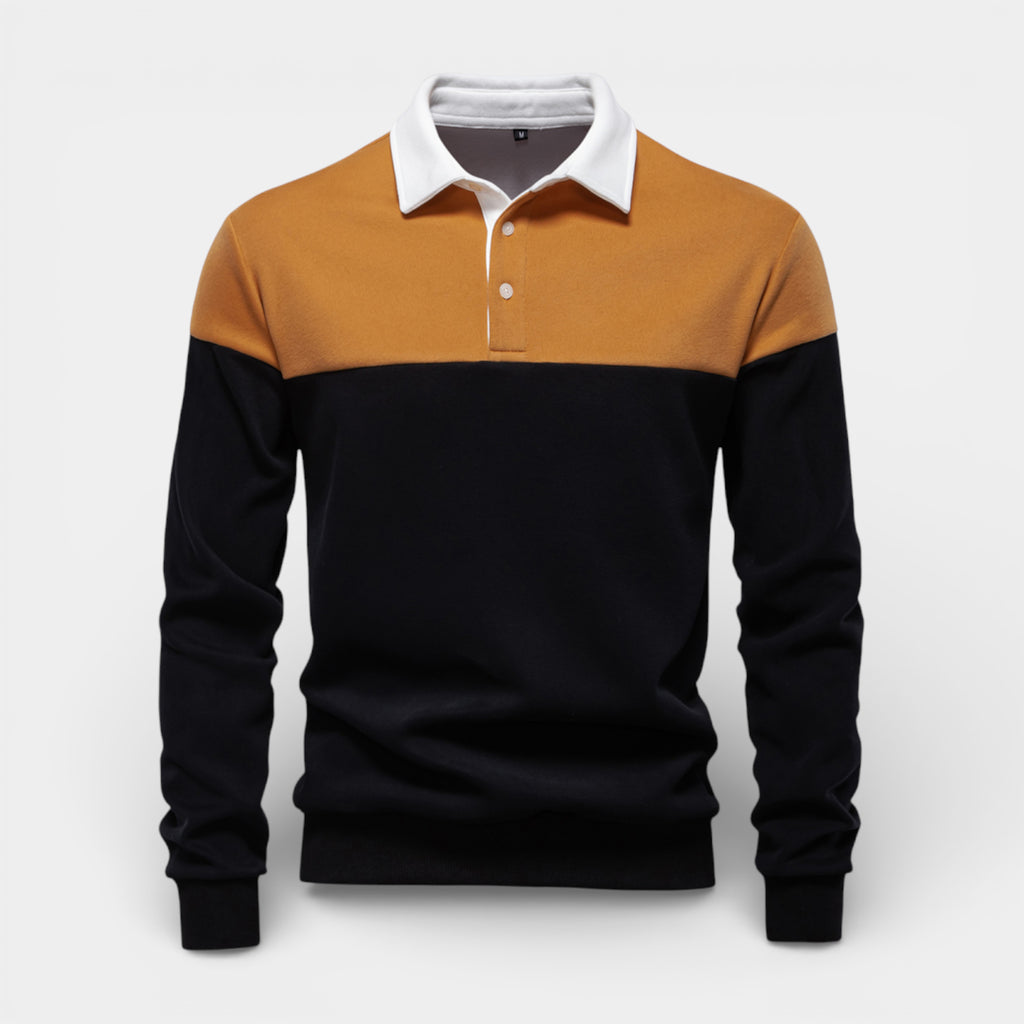 Color Block Long Sleeve Pullover Polo Shirt for Men
