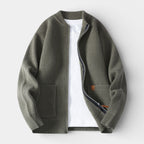 Zip-Up Rib Knit Cardigan Jacket Regular Fit for Men