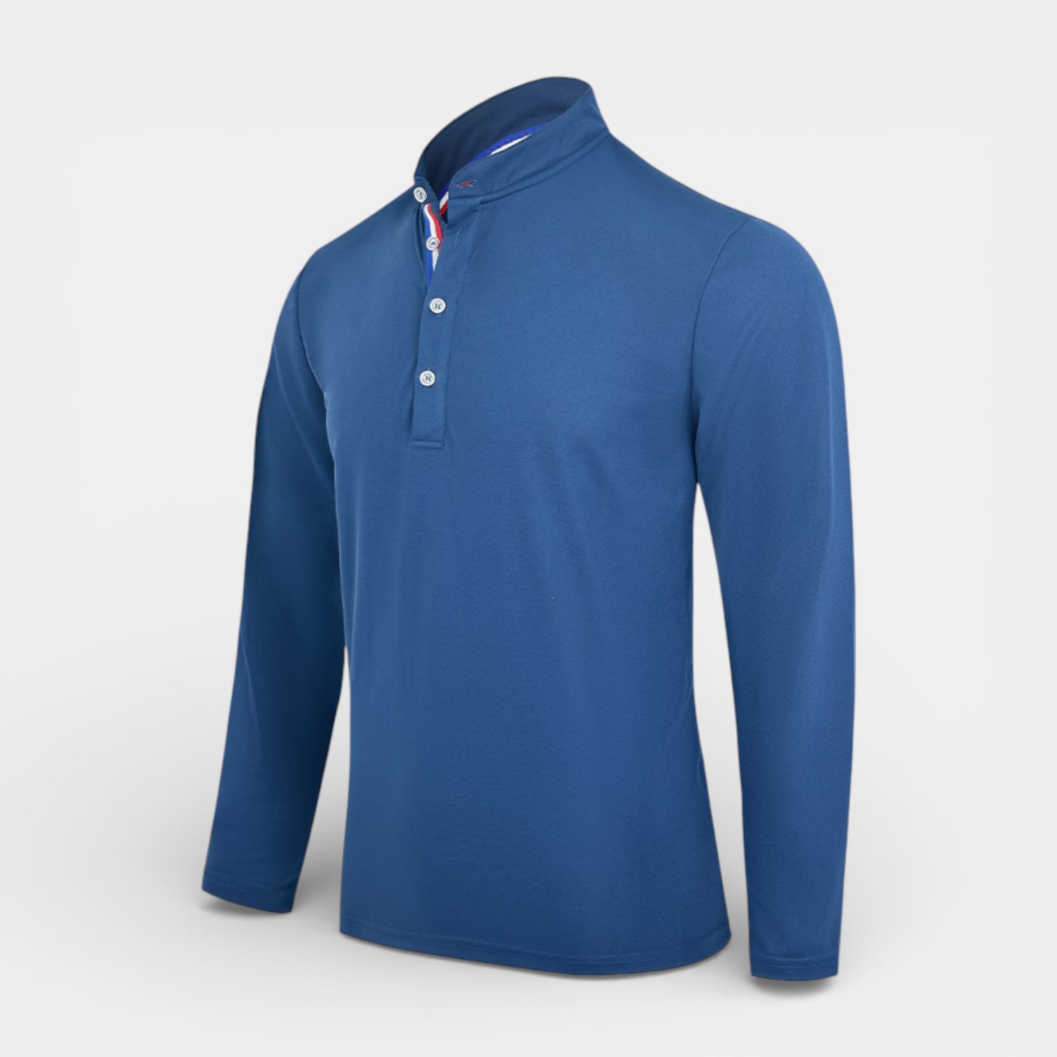 Long Sleeve Henley Shirt Band Collar Regular Fit for Men