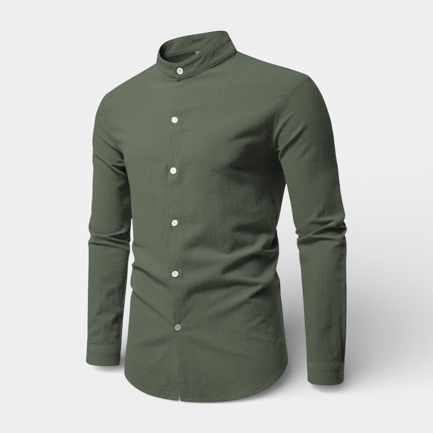 Band Collar Long Sleeve Shirt Slim Fit for Men