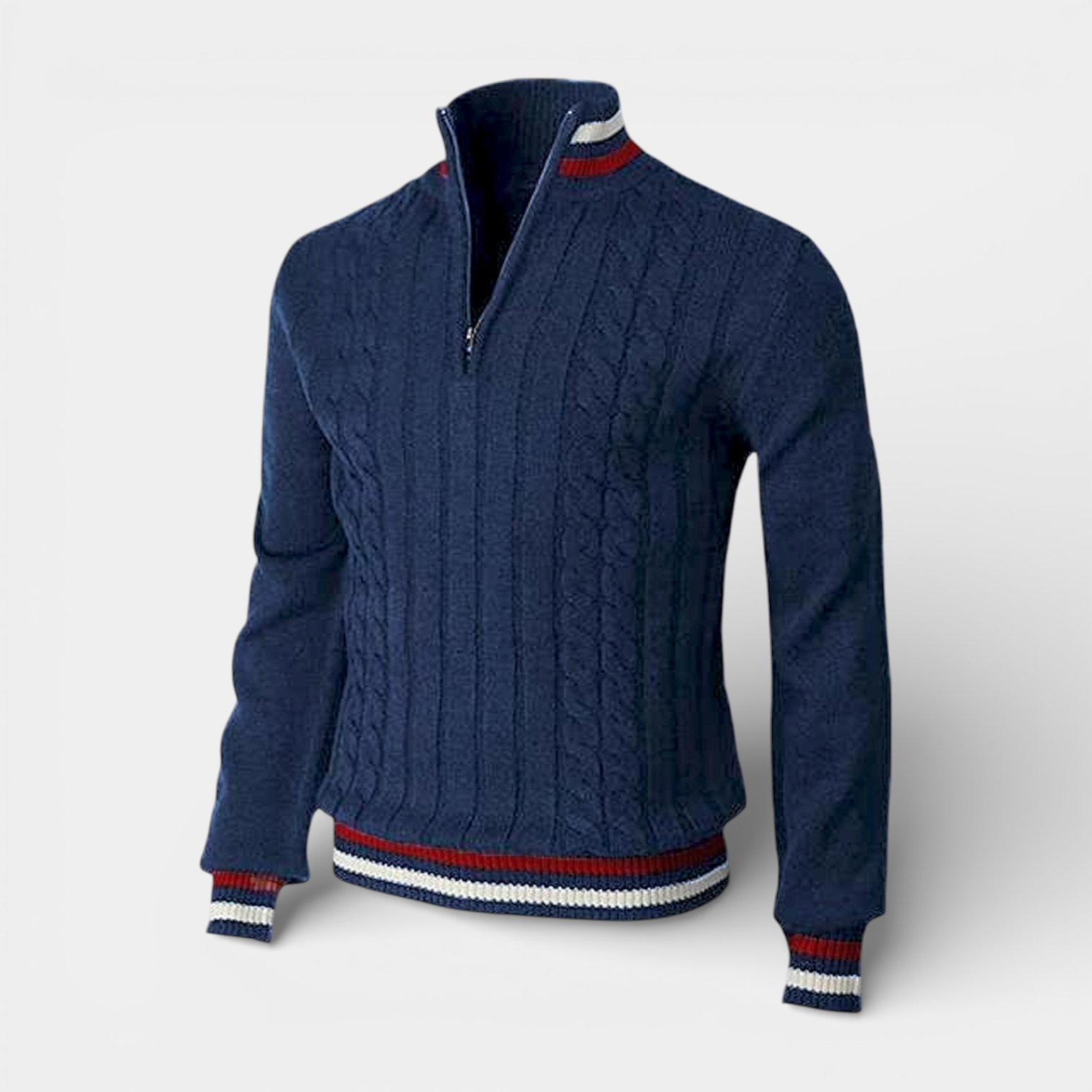 Cable Knit Half-Zip Sweater Ribbed Trim for Men