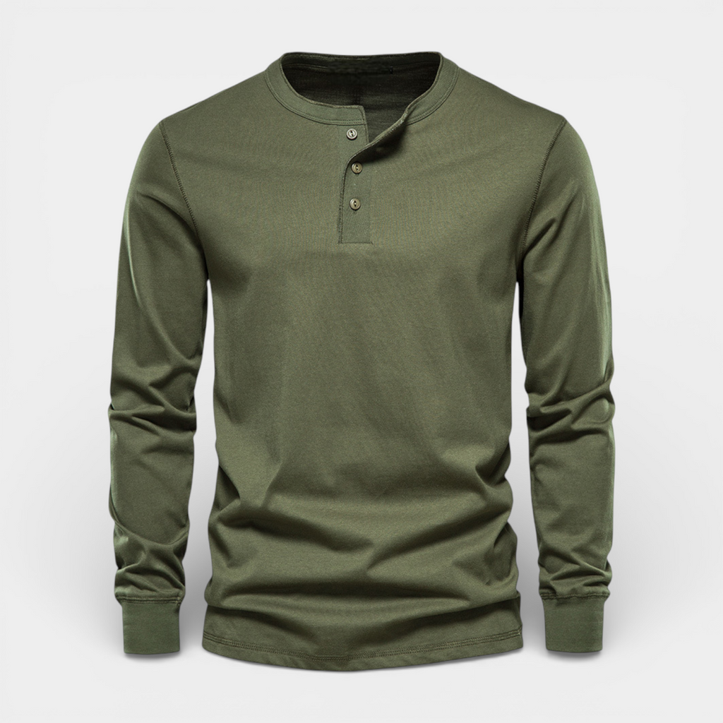 Long Sleeve Henley Shirt Button Placket Regular Fit for Men