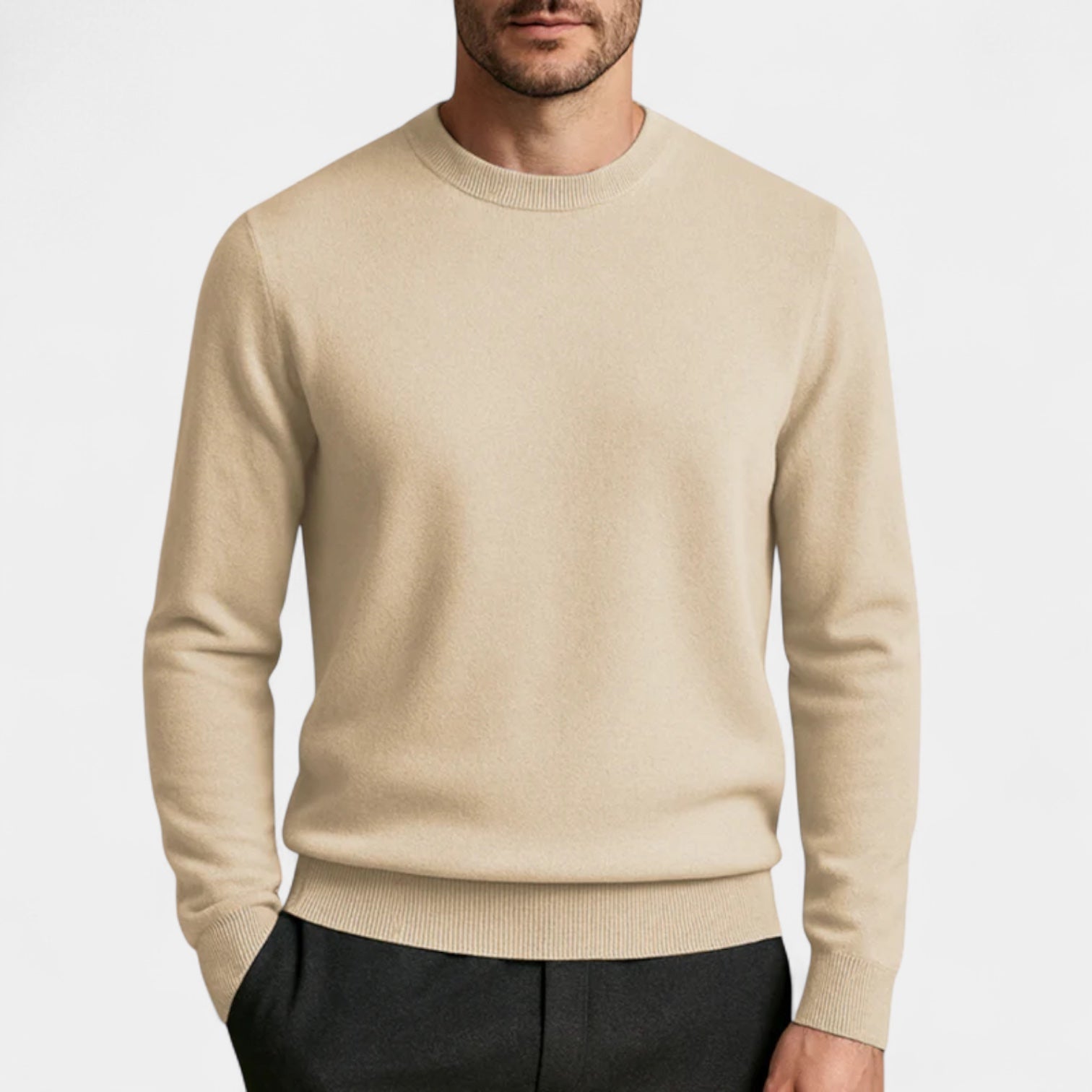 Wool Blend Crew Neck Sweater Regular Fit for Men