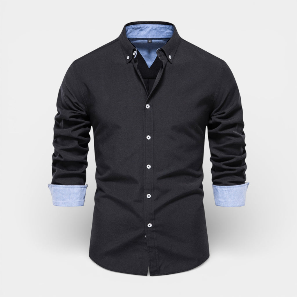 Long Sleeve Button-Up Shirt Contrast Cuff for Men