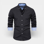 Long Sleeve Button-Up Shirt Contrast Cuff for Men