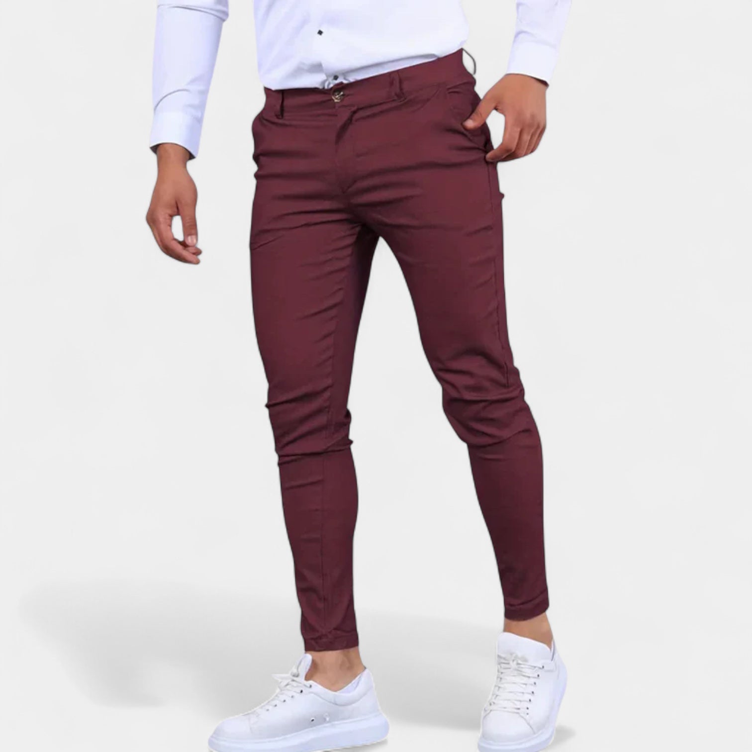 Slim Fit Stretch Trousers Flat Front Tapered for Men