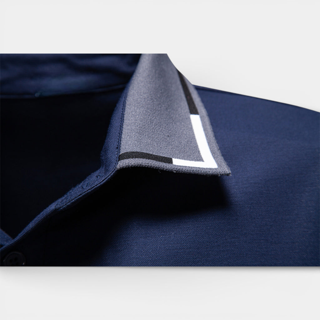 Short Sleeve Polo Shirt Contrast Trim Button-Up for Men