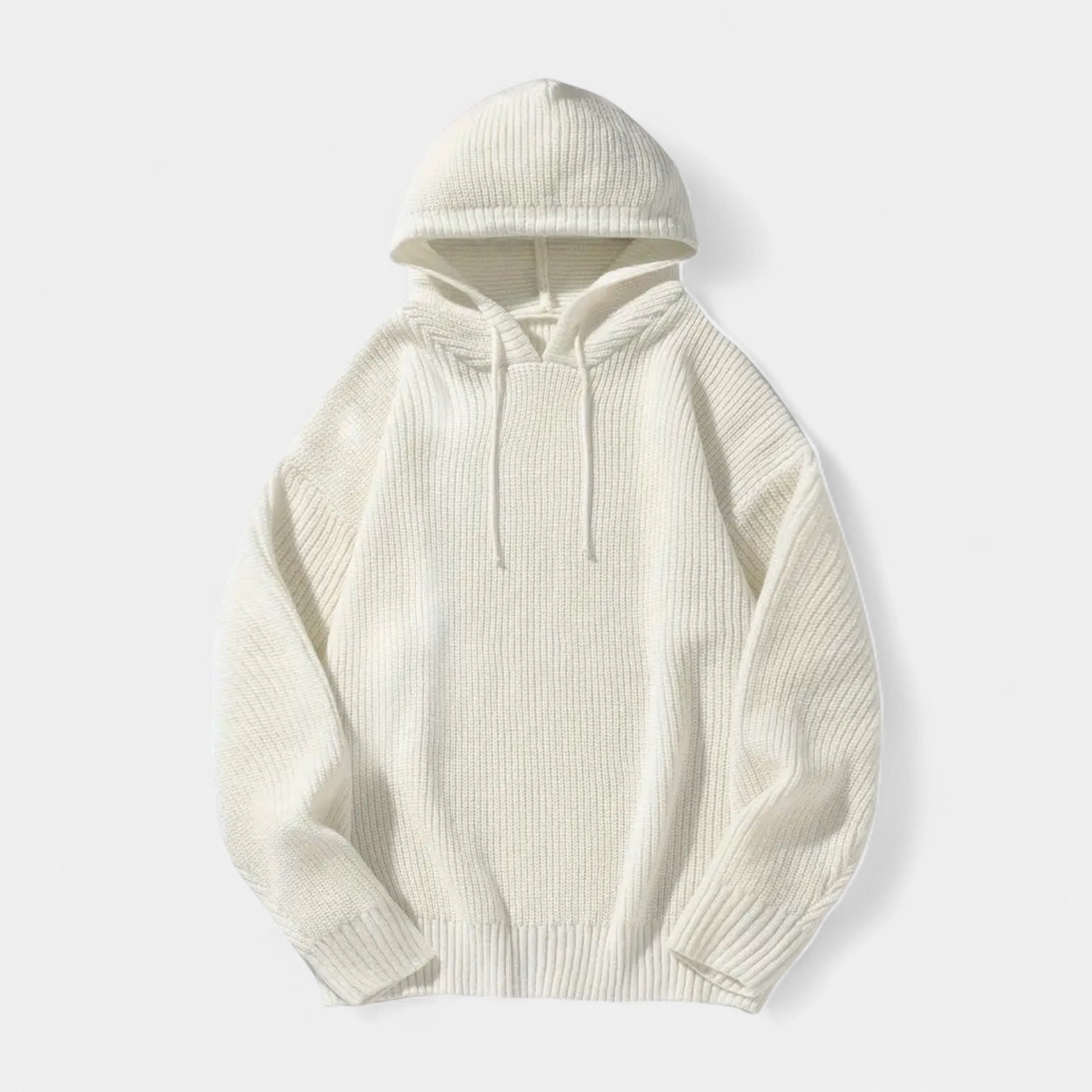 Ribbed Knit Hoodie Relaxed Fit Drawstring for Men