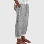 Women's Striped Trousers with Button Detail