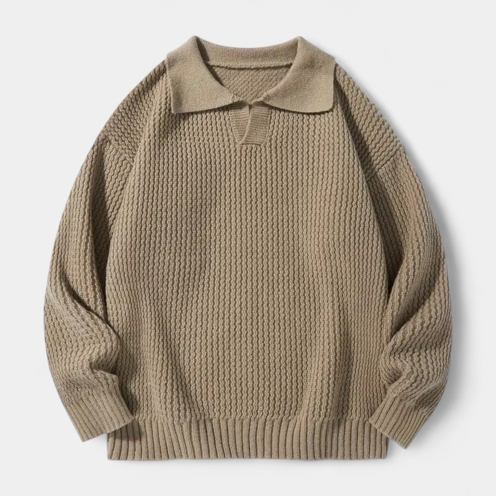 Textured Knit Polo Sweater Relaxed Fit for Men