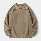 Textured Knit Polo Sweater Relaxed Fit for Men