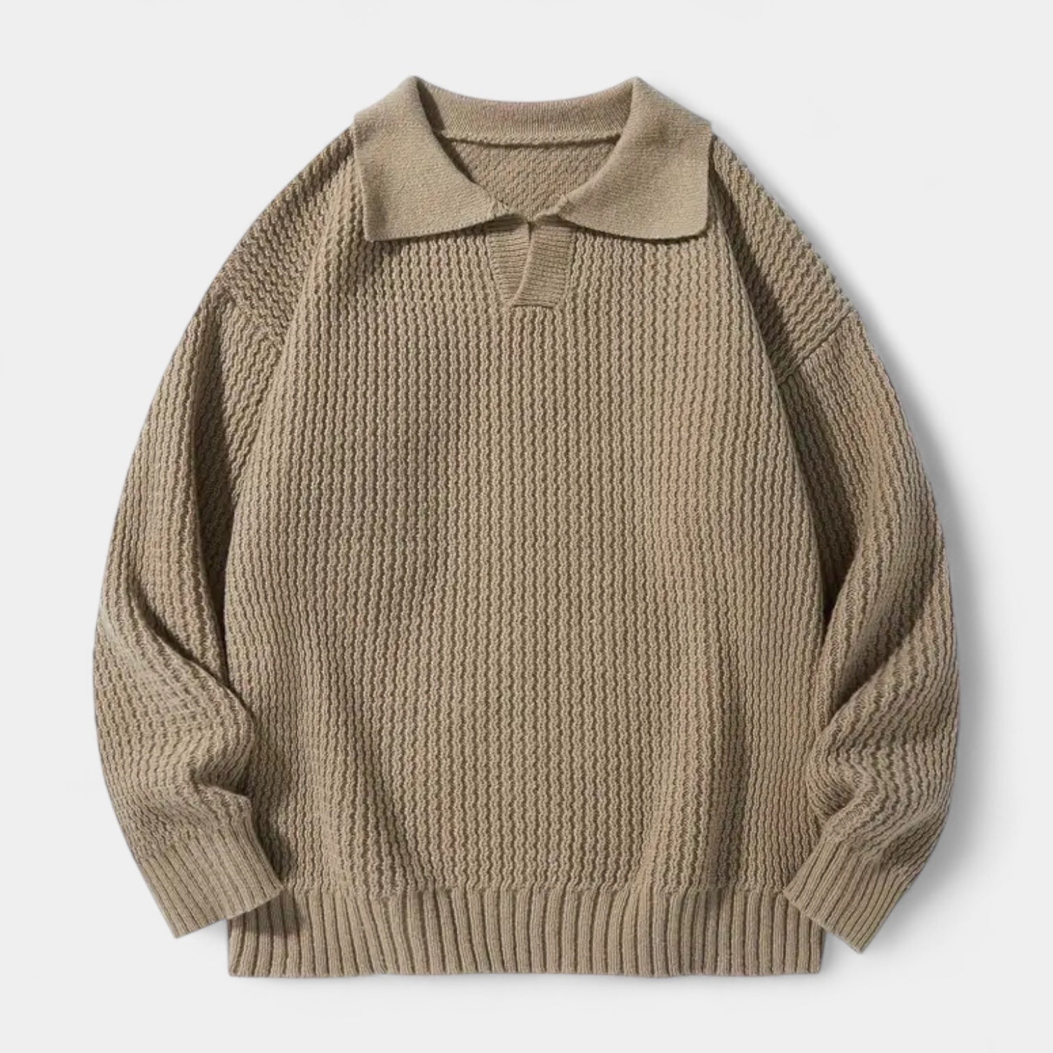Textured Knit Polo Sweater Relaxed Fit for Men