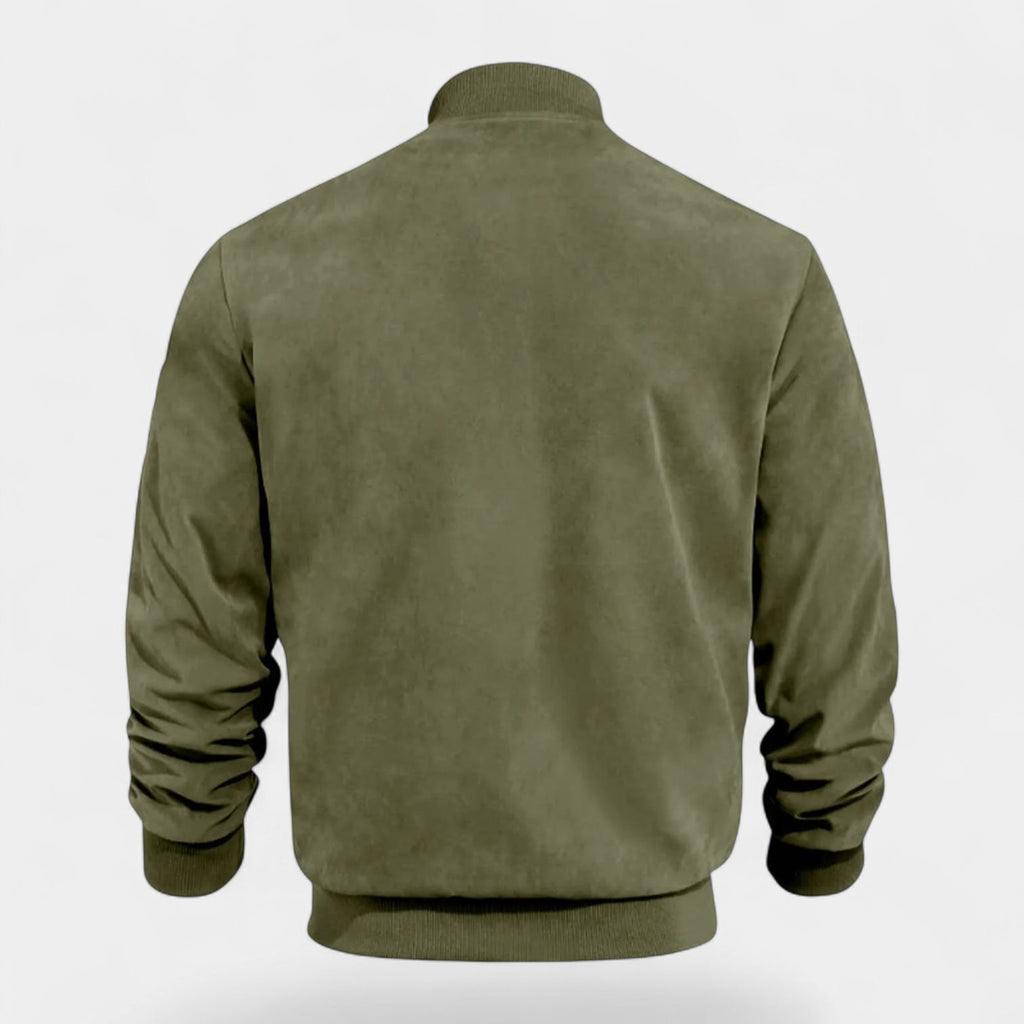 Soft Faux Suede Bomber Jacket Ribbed Cuffs for Men