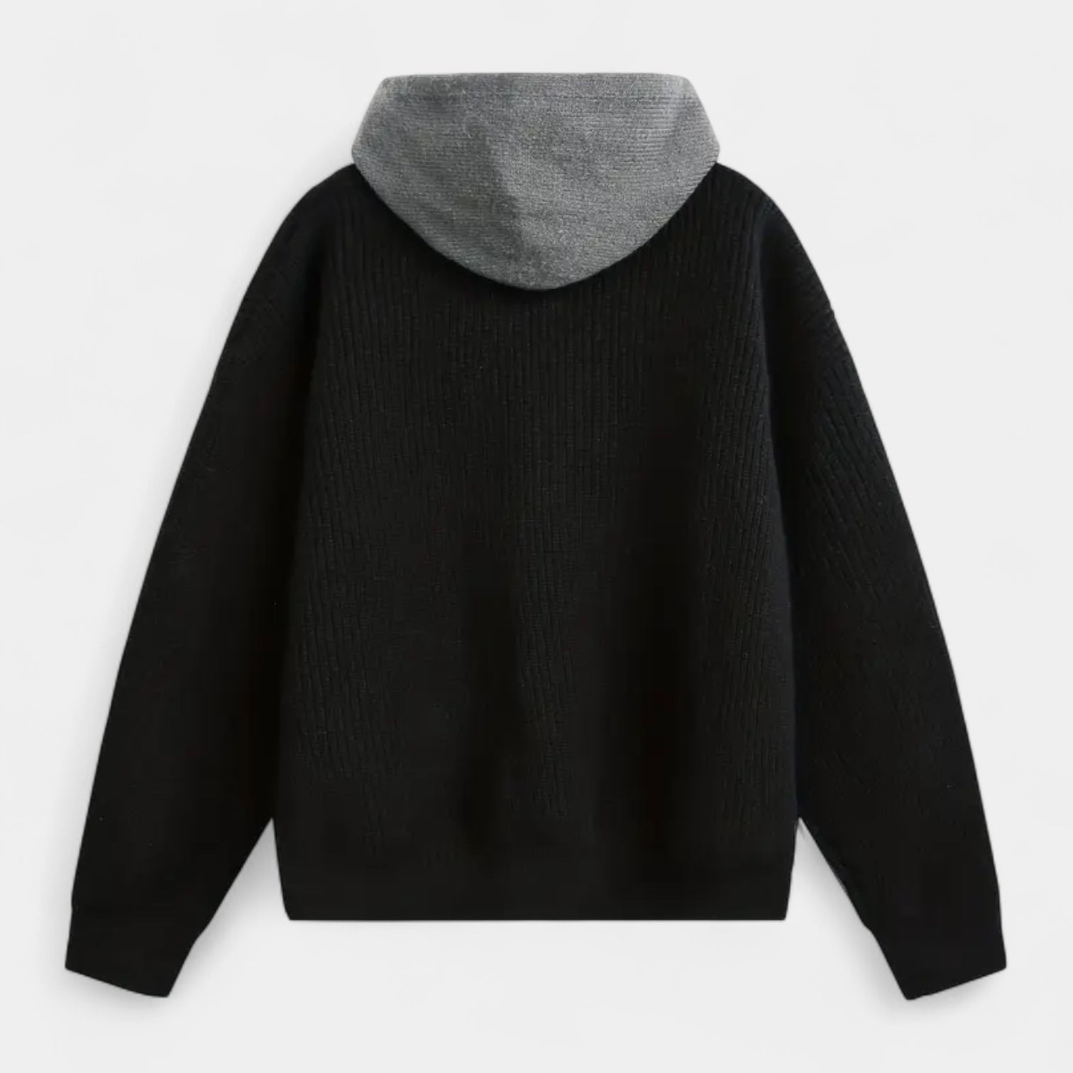 Zip-Up Knit Cardigan Hoodie Ribbed Relaxed Fit for Men
