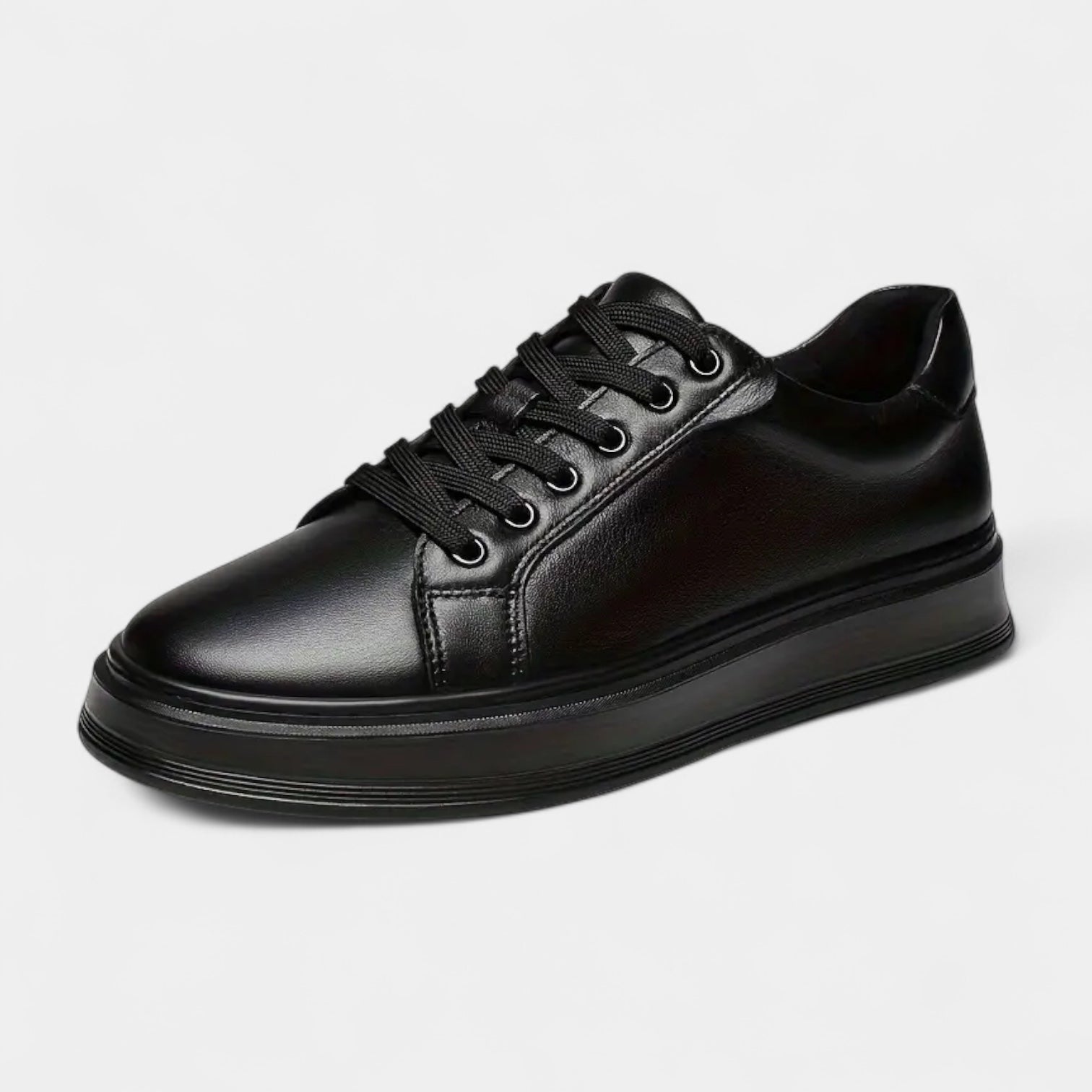 All Black Lace-Up Sneakers Vegan Leather for Men