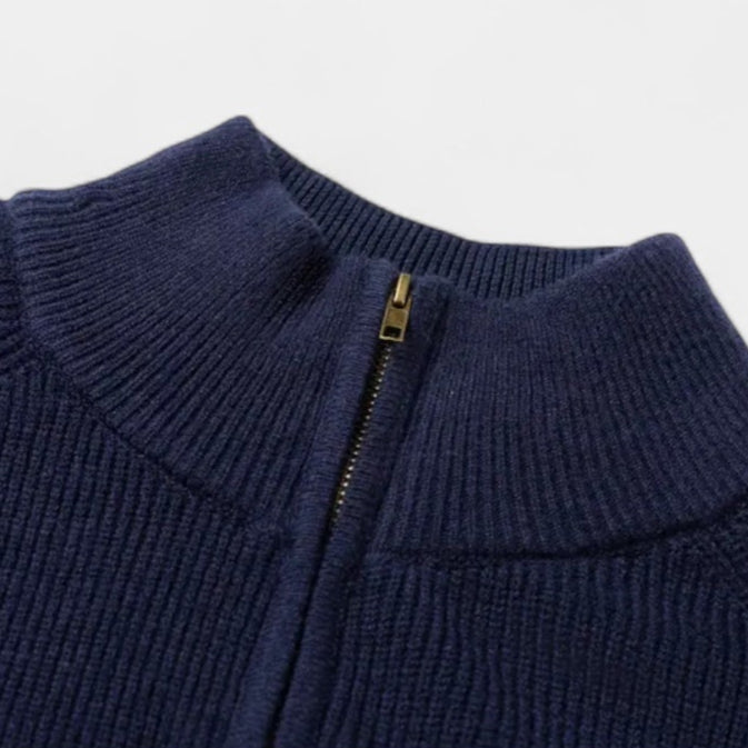 Quarter-Zip Knit Sweater Ribbed Slim Fit for Men