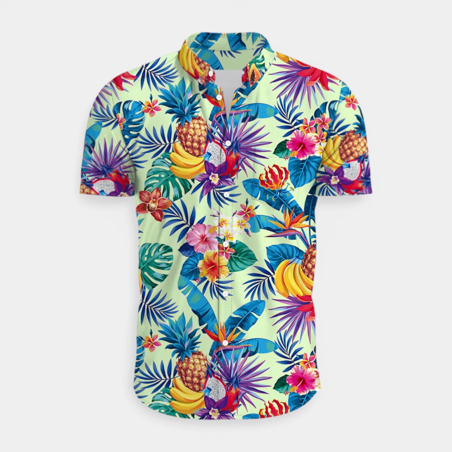 Tropical Floral Print Shirt Short Sleeve Regular Fit for Men