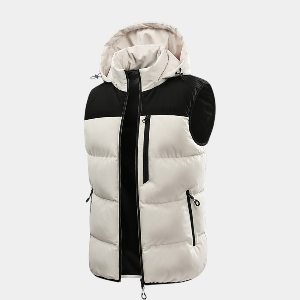 Hooded Puffer Vest Quilted Zip-Up Regular Fit for Men