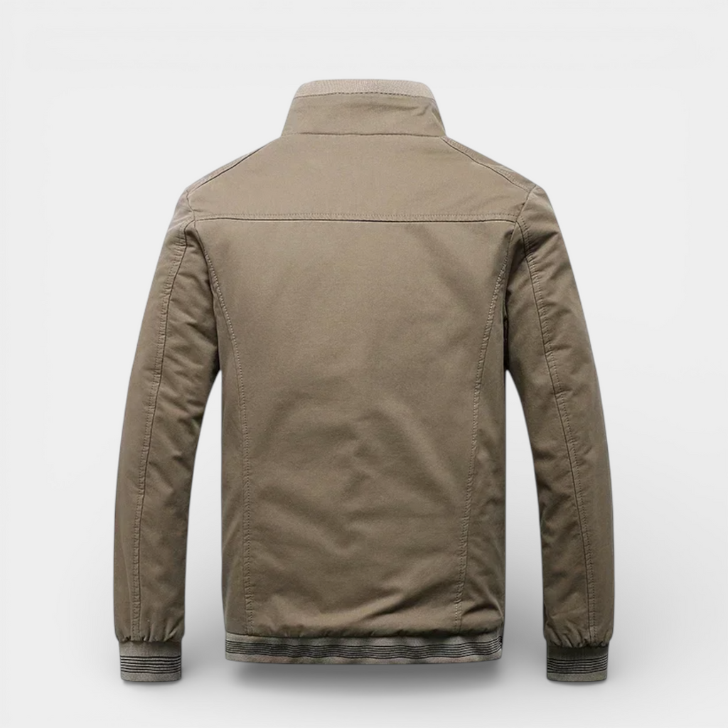 Zip-Up Stand Collar Jacket Ribbed Trim for Men