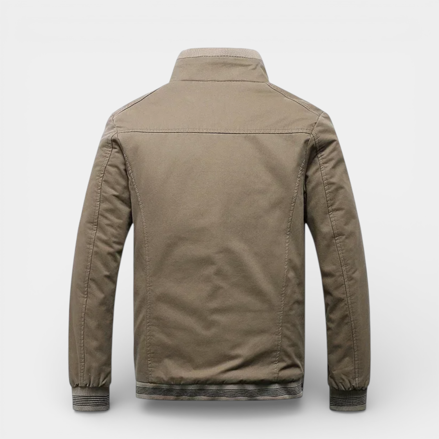 Zip-Up Stand Collar Jacket Ribbed Trim for Men