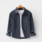 Vertical Stripe Button-Up Shirt Long Sleeve for Men