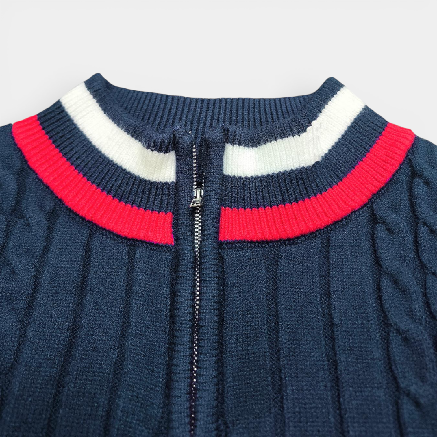 Cable Knit Half-Zip Sweater Ribbed Trim for Men