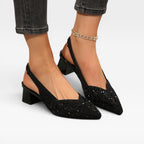 Women's Crystal Slingback Block Heels