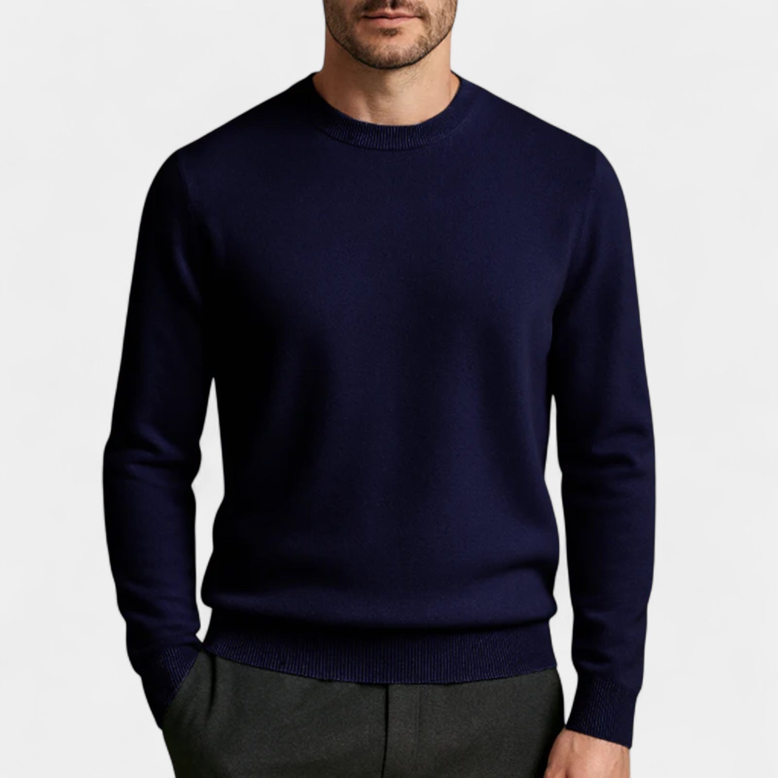 Wool Blend Crew Neck Sweater Regular Fit for Men