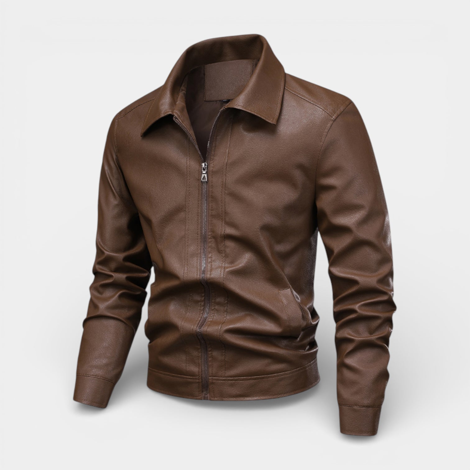 Zip-Front Vegan Leather Jacket Regular Fit for Men