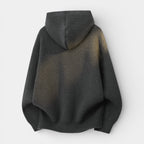 Ribbed Knit Hooded Zip Sweater Relaxed Fit for Men