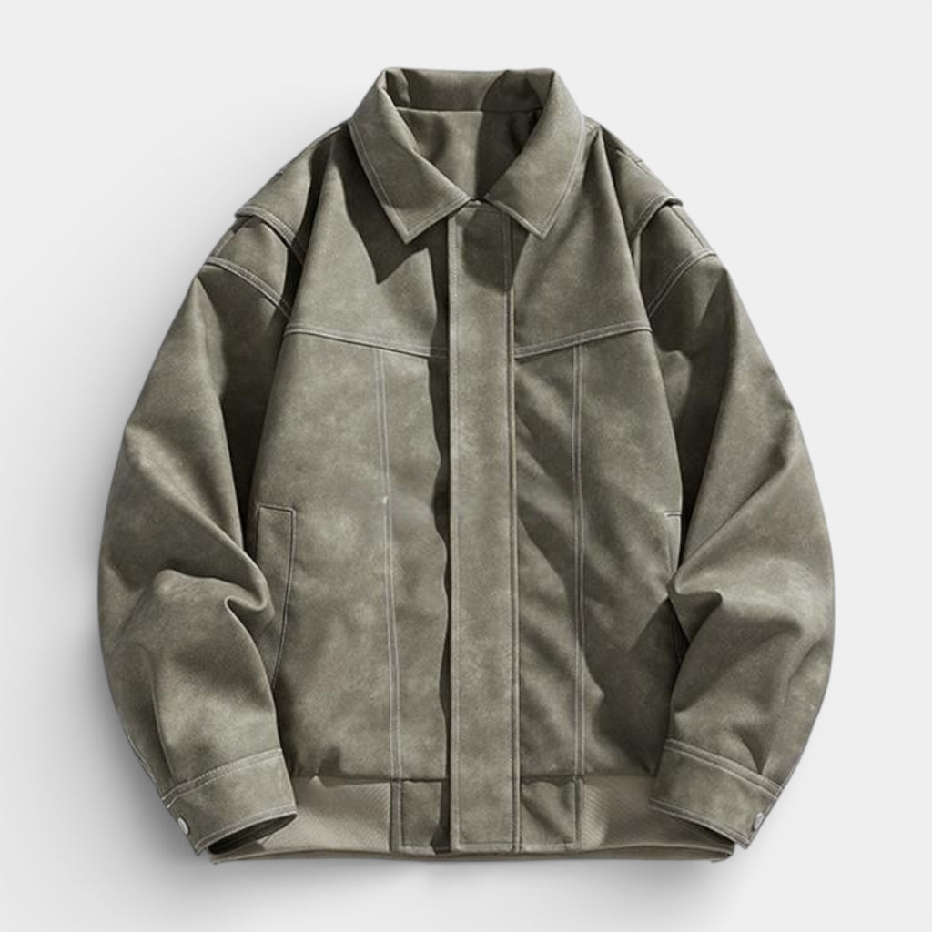 Collared Zip Jacket Suede-Touch Relaxed Fit for Men