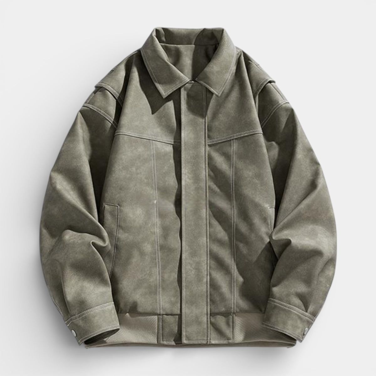 Collared Zip Jacket Suede-Touch Relaxed Fit for Men