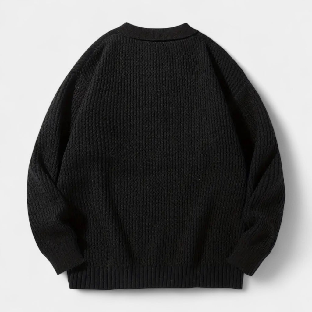 Textured Knit Polo Sweater Relaxed Fit for Men