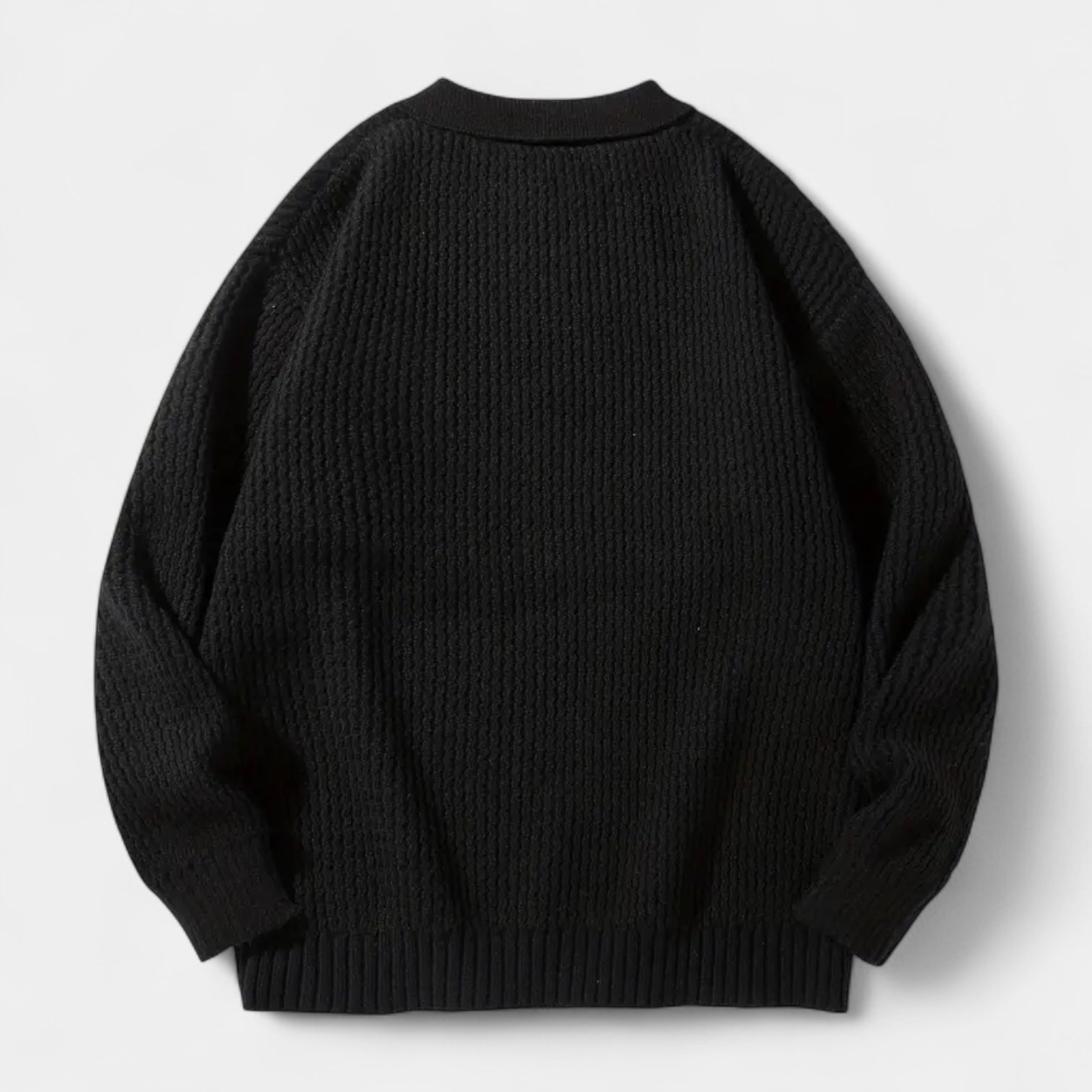 Textured Knit Polo Sweater Relaxed Fit for Men