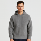 Ribbed Knit Hoodie Relaxed Fit Drawstring for Men