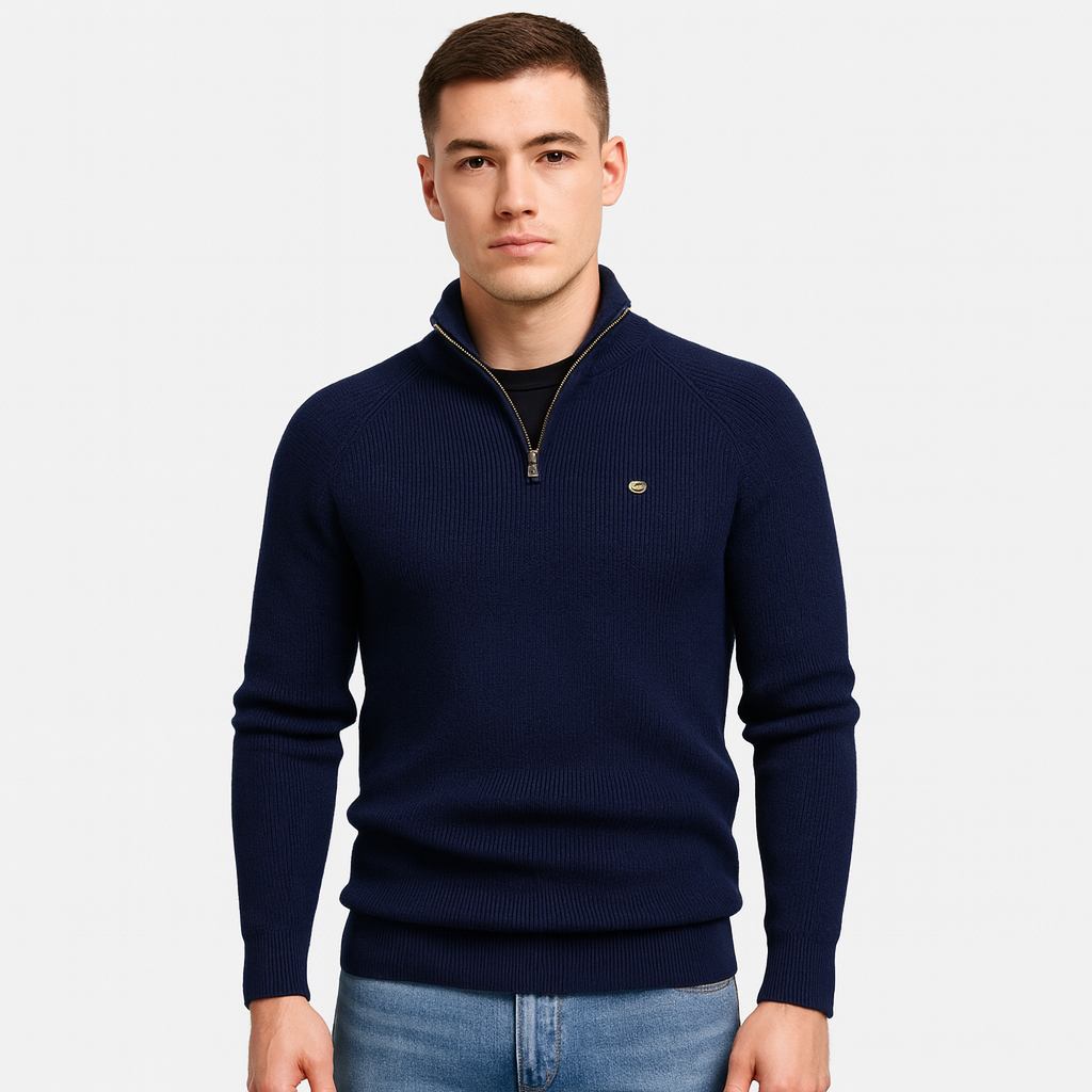 Quarter-Zip Knit Sweater Ribbed Slim Fit for Men