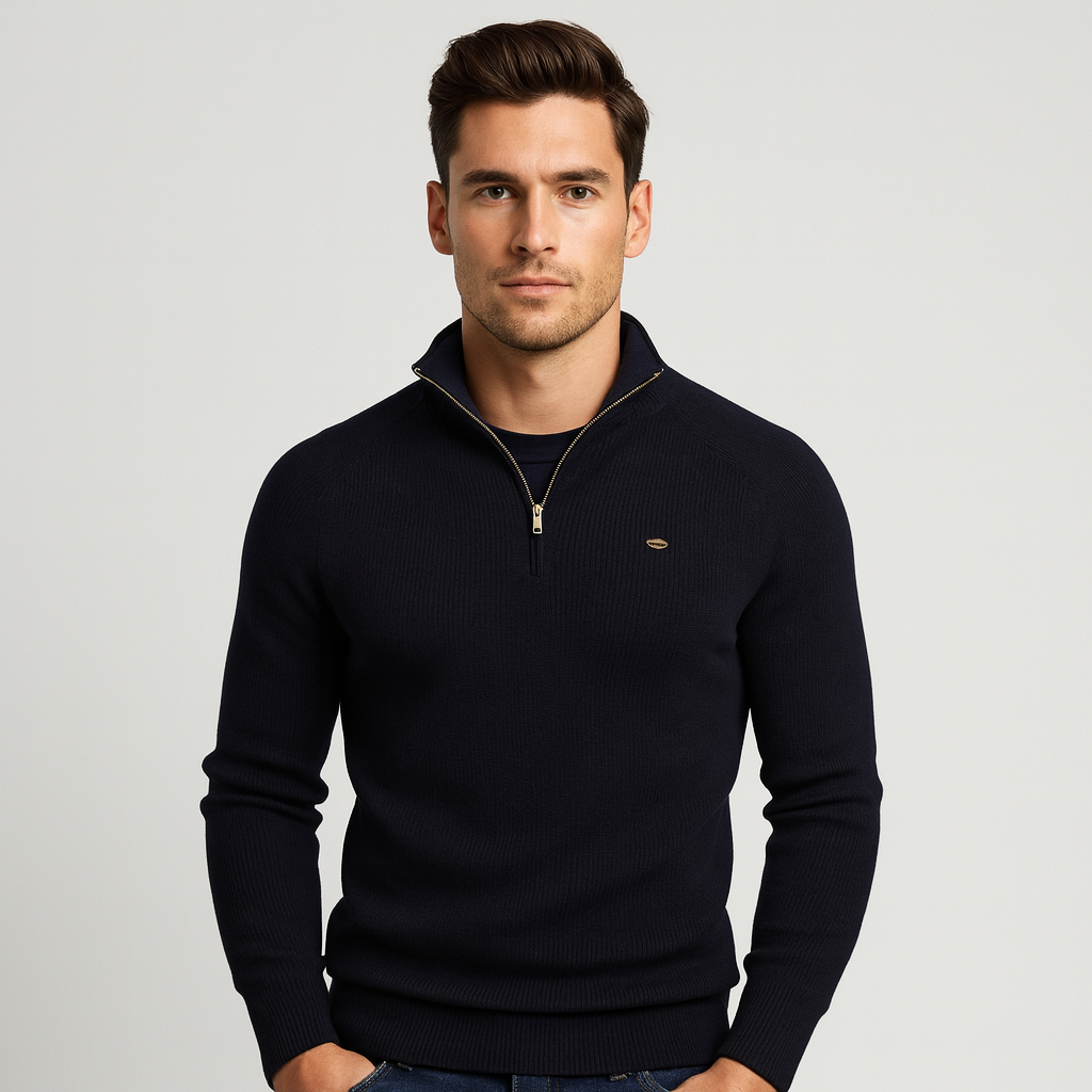 Quarter-Zip Knit Sweater Ribbed Slim Fit for Men