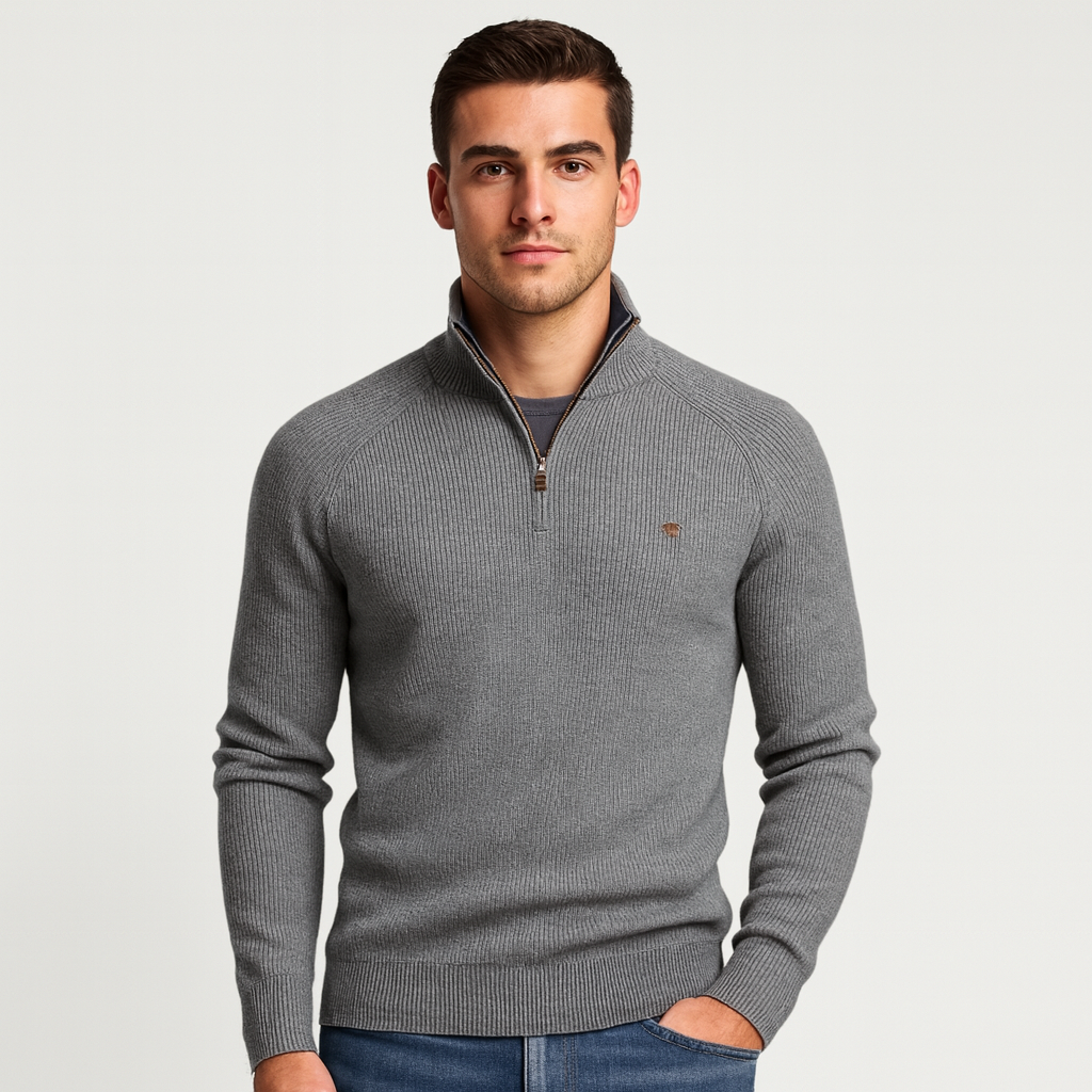 Quarter-Zip Knit Sweater Ribbed Slim Fit for Men