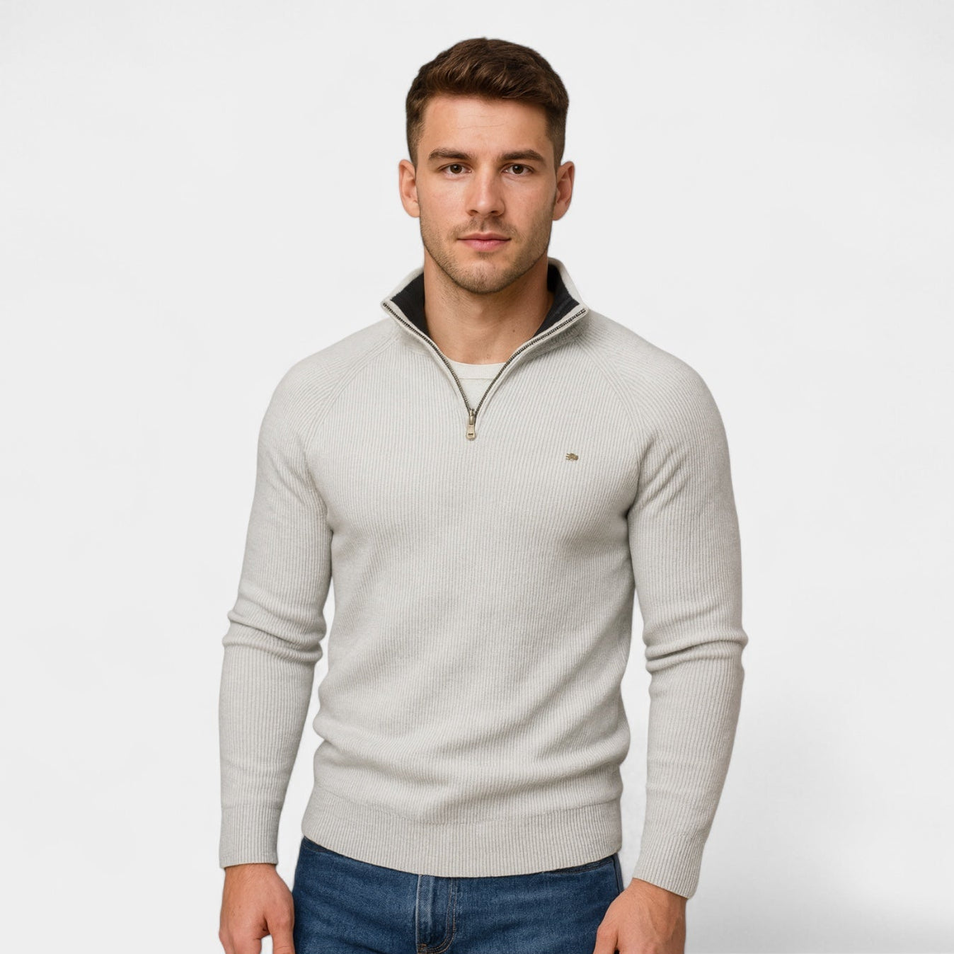 Quarter-Zip Knit Sweater Ribbed Slim Fit for Men