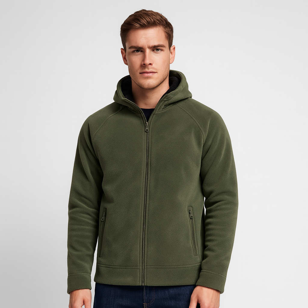 Fleece Full-Zip Hoodie Plush Lined Relaxed Fit for Men