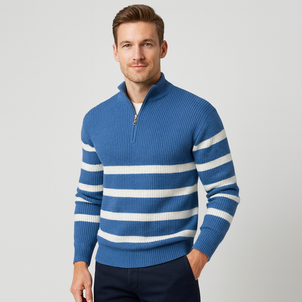 Striped Quarter-Zip Knit Sweater Regular Fit for Men