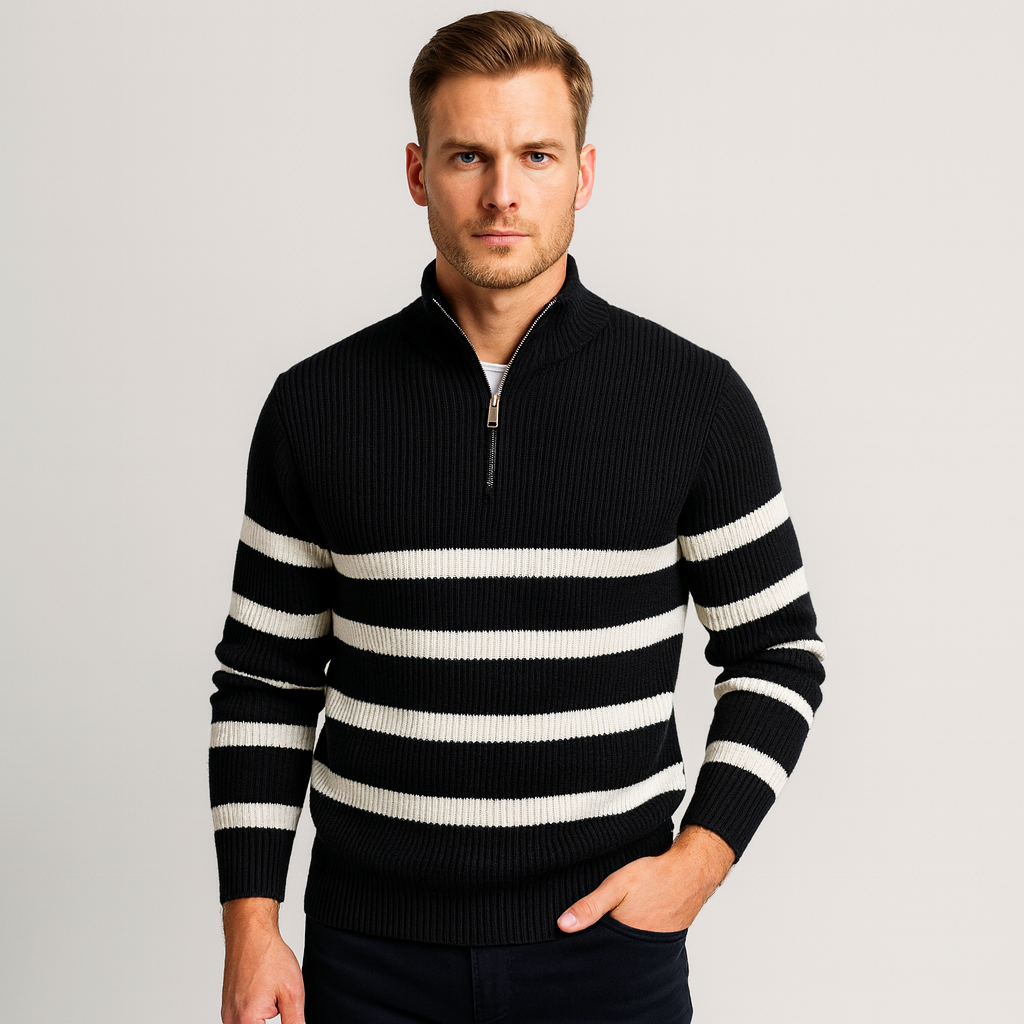 Striped Quarter-Zip Knit Sweater Regular Fit for Men