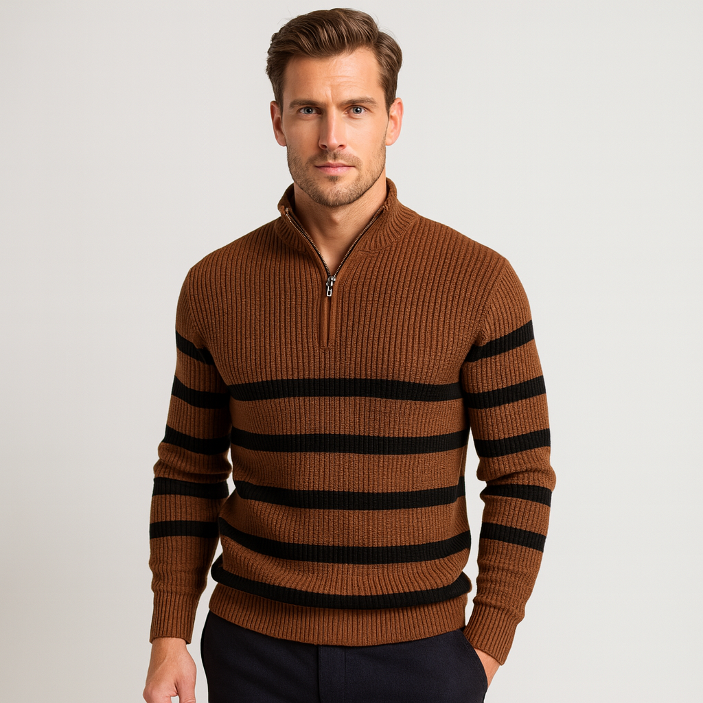 Striped Quarter-Zip Knit Sweater Regular Fit for Men