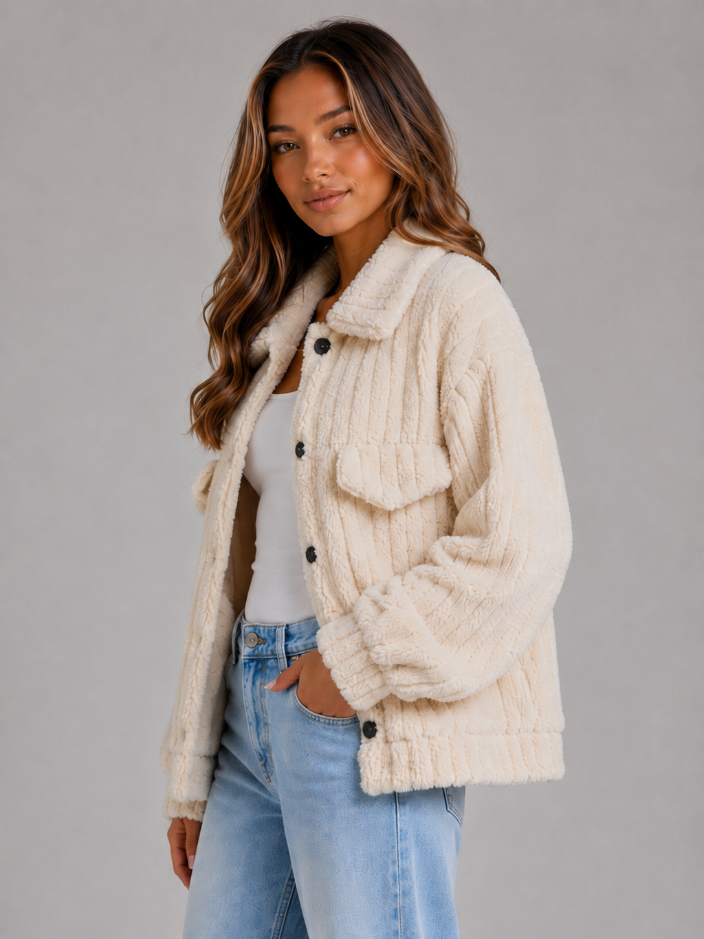 Women's Plush Teddy Collared Jacket