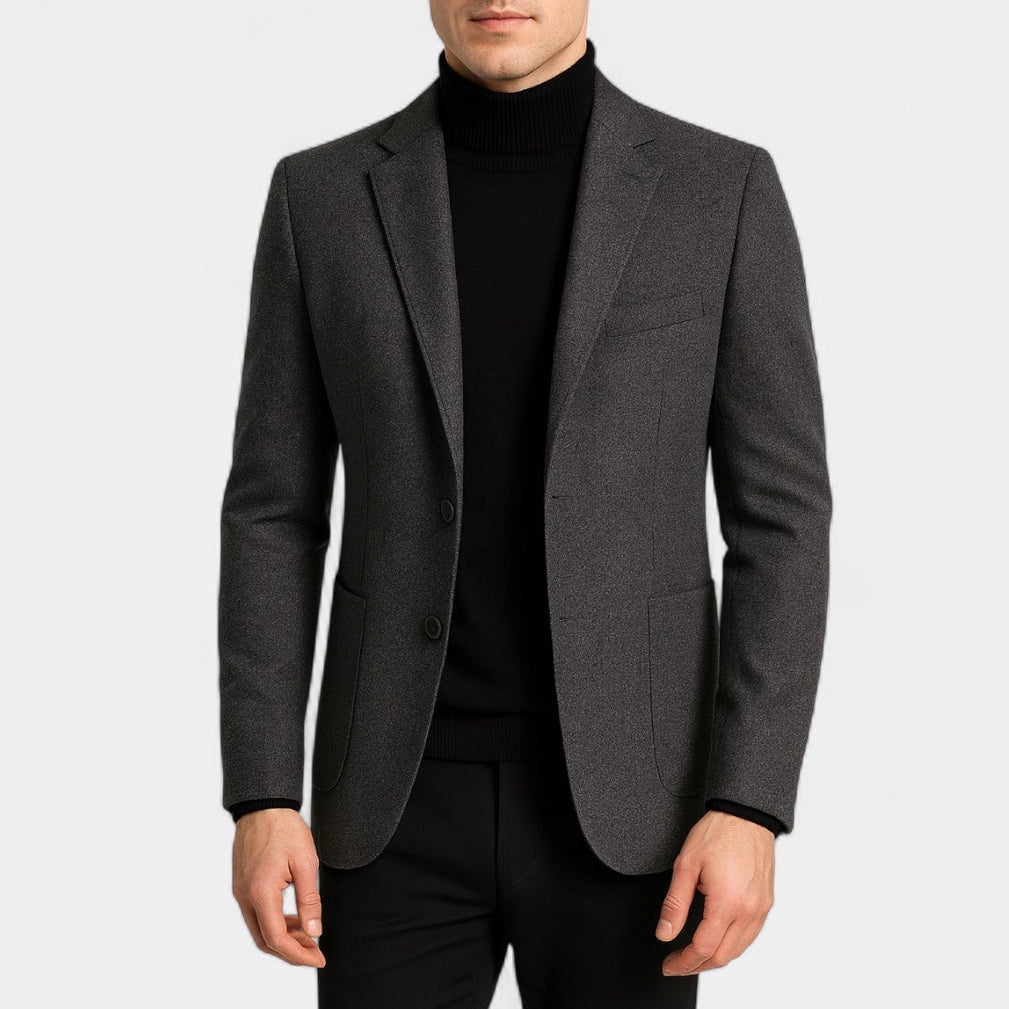 Wool Blend Notch Lapel Blazer Two-Button for Men