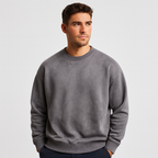 Washed Crewneck Sweater Relaxed Fit Ribbed for Men
