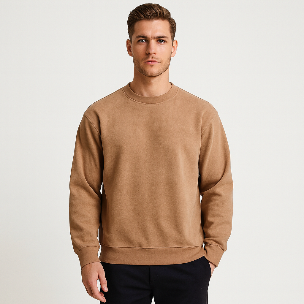 Washed Crewneck Sweater Relaxed Fit Ribbed for Men