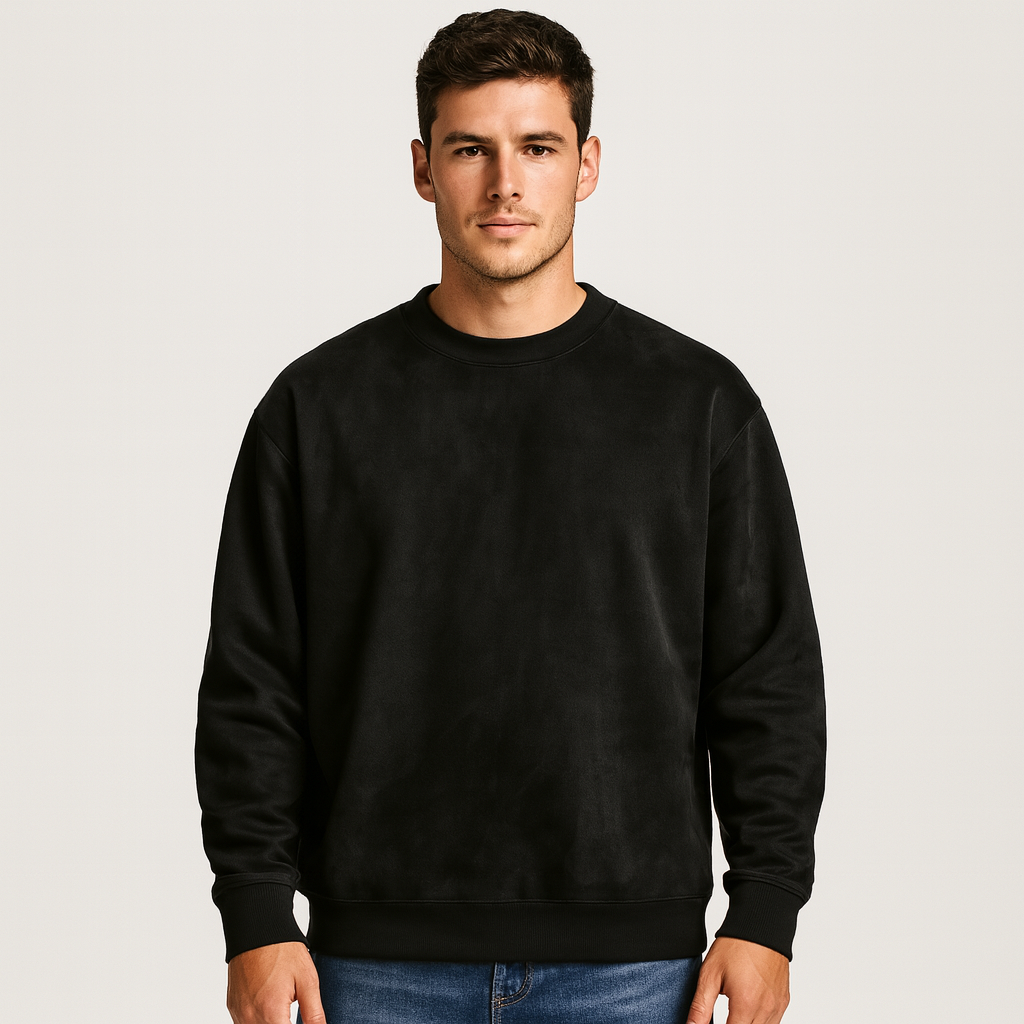 Washed Crewneck Sweater Relaxed Fit Ribbed for Men